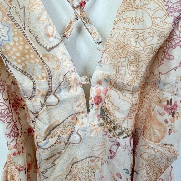 Boho Floral Paisley V-Neck Maxi Dress - Size: Small - Picture 4 of 10